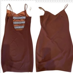 Elegant Birch and stone Brown fitted mini dress with rhinestone back siz…